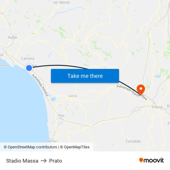 Stadio Massa to Prato map