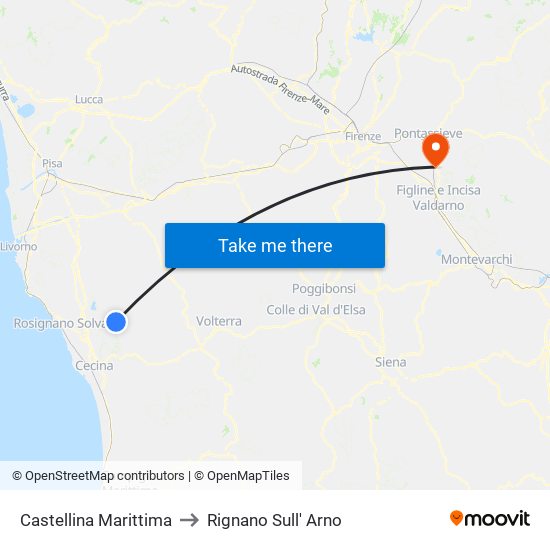 Castellina Marittima to Rignano Sull' Arno map