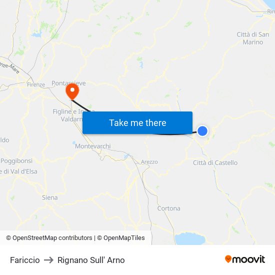 Fariccio to Rignano Sull' Arno map