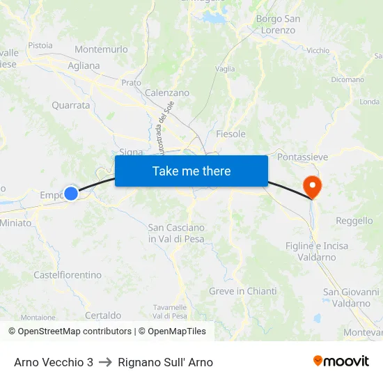 Old Arno 3 to Rignano Sull' Arno map