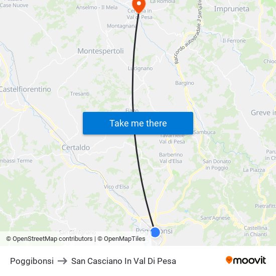 Poggibonsi to San Casciano In Val Di Pesa map