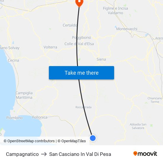 Campagnatico to San Casciano In Val Di Pesa map