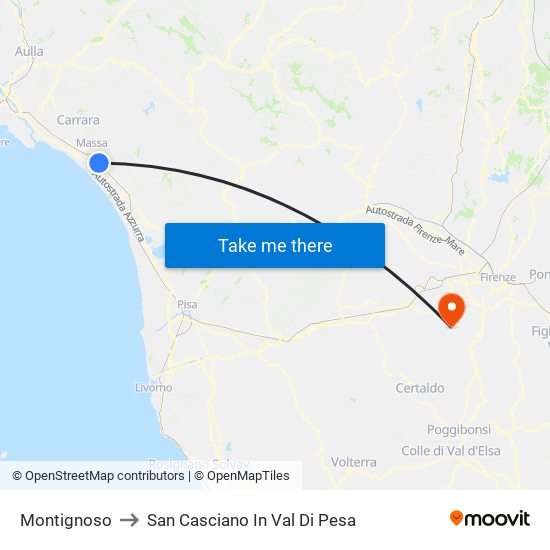 Montignoso to San Casciano In Val Di Pesa map