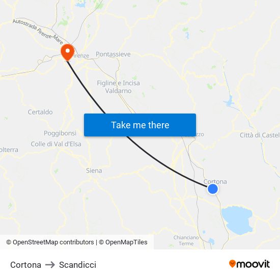 Cortona to Scandicci map