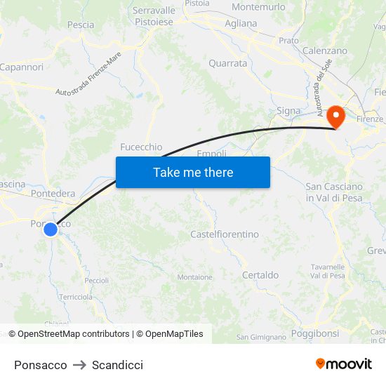 Ponsacco to Scandicci map