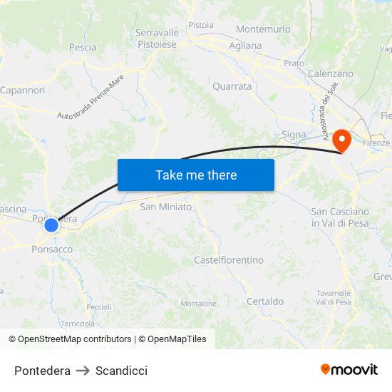 Pontedera to Scandicci map