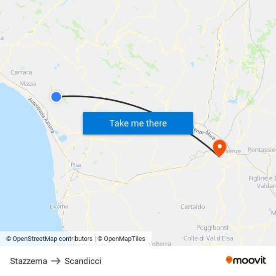Stazzema to Scandicci map