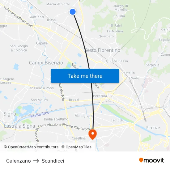 Calenzano to Scandicci map