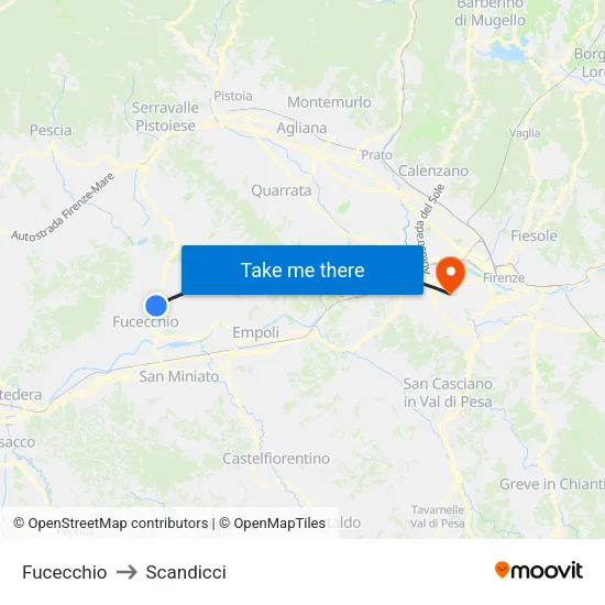 Fucecchio to Scandicci map