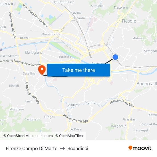 Firenze Campo Di Marte to Scandicci map