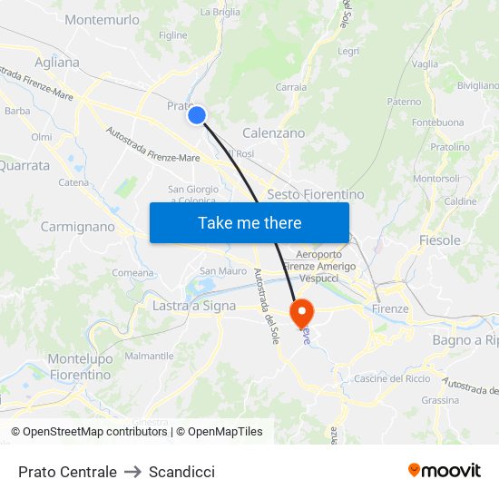 Prato Centrale to Scandicci map