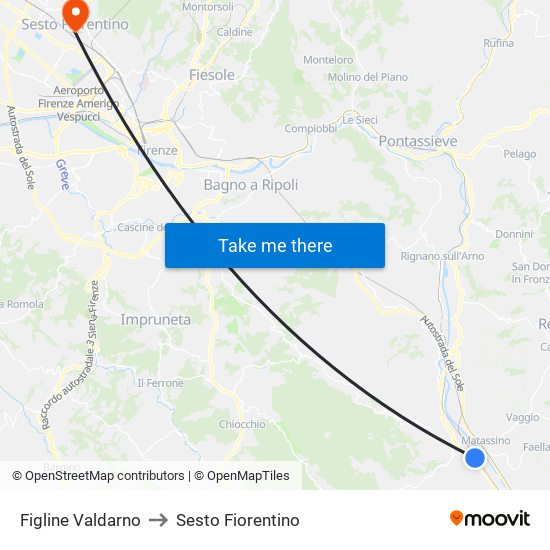 Figline Valdarno to Sesto Fiorentino map