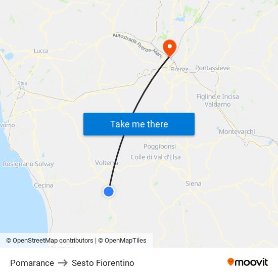 Pomarance to Sesto Fiorentino map