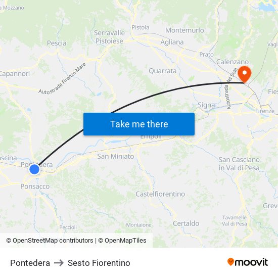 Pontedera to Sesto Fiorentino map