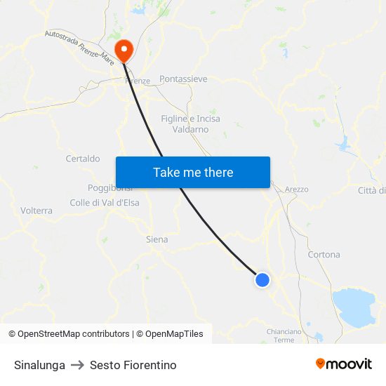 Sinalunga to Sesto Fiorentino map
