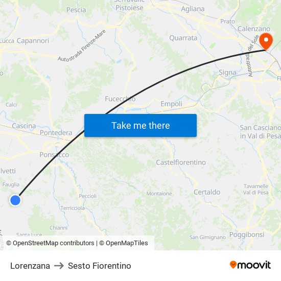 Lorenzana to Sesto Fiorentino map