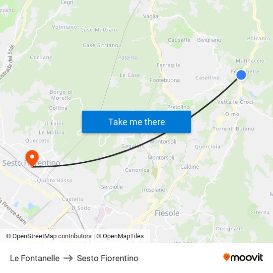 Le Fontanelle to Sesto Fiorentino map