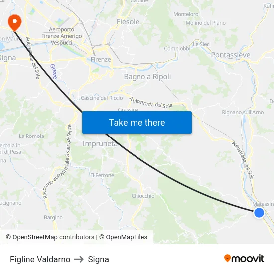 Figline Valdarno to Signa map