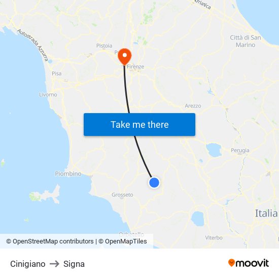 Cinigiano to Signa map
