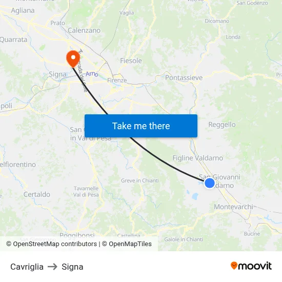 Cavriglia to Signa map