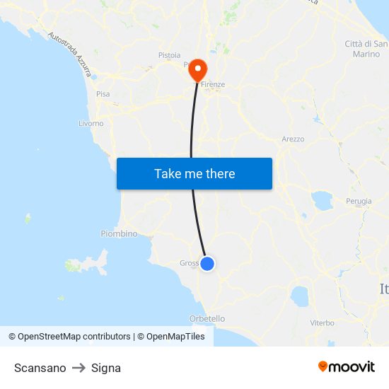 Scansano to Signa map