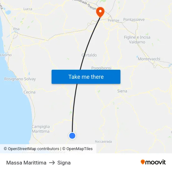 Massa Marittima to Signa map