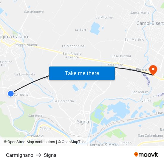 Carmignano to Signa map