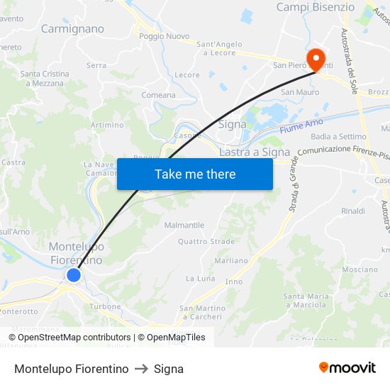 Montelupo Fiorentino to Signa map