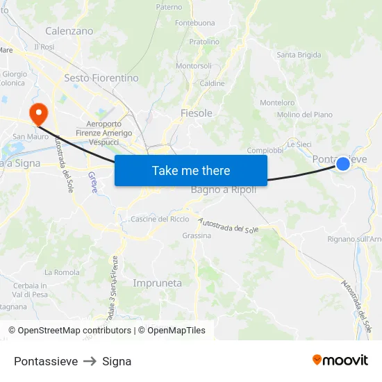 Pontassieve to Signa map