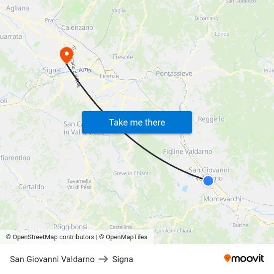 San Giovanni Valdarno to Signa map