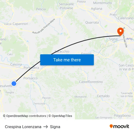 Crespina Lorenzana to Signa map