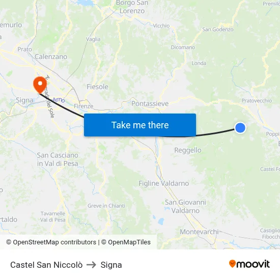 Castel San Niccolò to Signa map