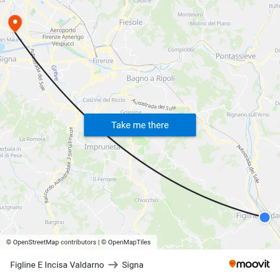 Figline and Incisa Valdarno to Signa map