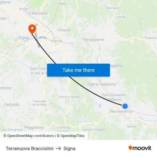 Terranuova Bracciolini to Signa map