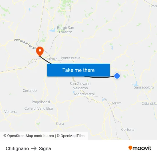 Chitignano to Signa map