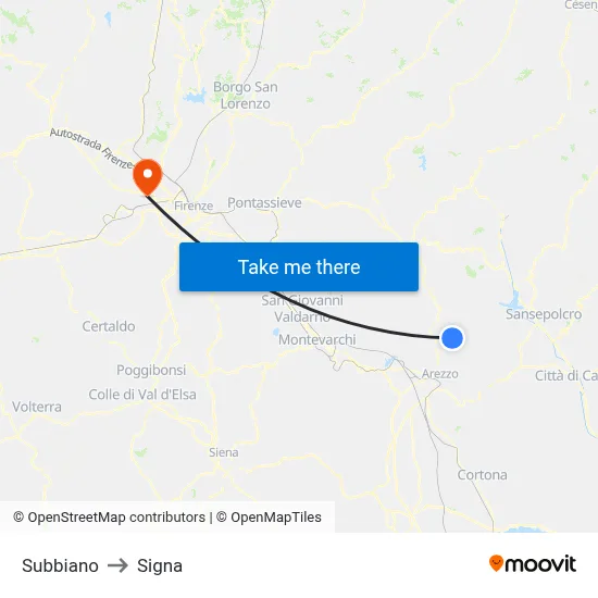 Subbiano to Signa map