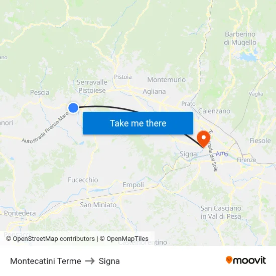 Montecatini Terme to Signa map