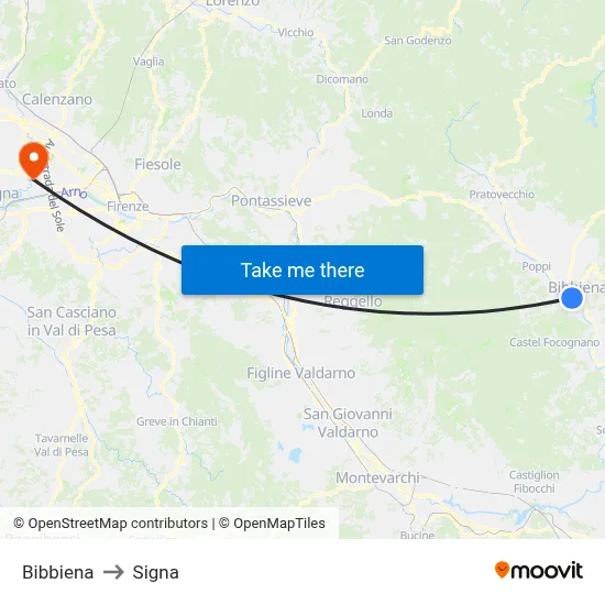 Bibbiena to Signa map