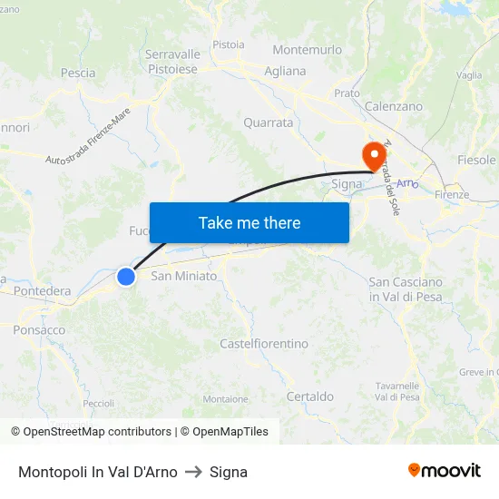 Montopoli In Val D'Arno to Signa map