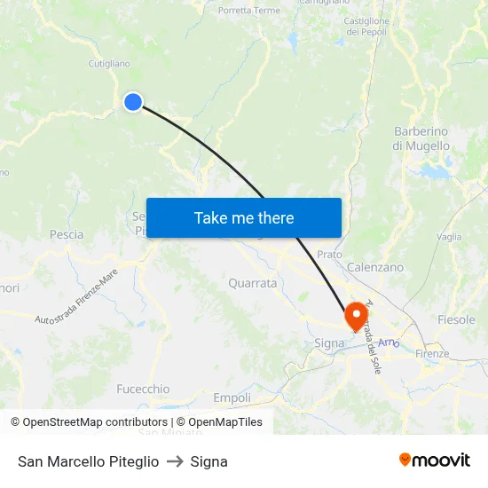 San Marcello Piteglio to Signa map