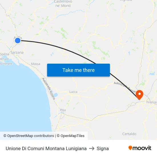 Mountain Union of Municipalities of Lunigiana to Signa map