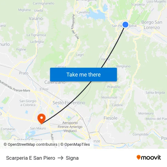 Scarperia and San Piero to Signa map