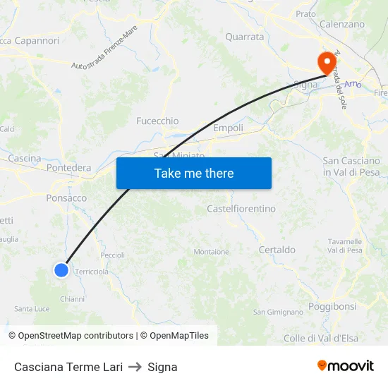 Casciana Terme Lari to Signa map