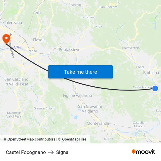 Castel Focognano to Signa map