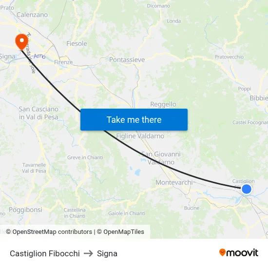 Castiglion Fibocchi to Signa map