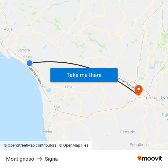 Montignoso to Signa map