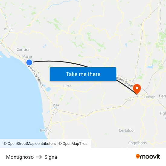 Montignoso to Signa map