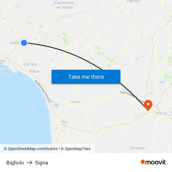 Bigliolo to Signa map