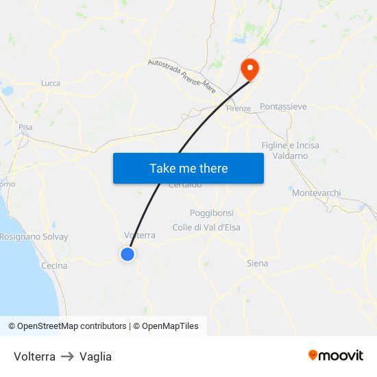 Volterra to Vaglia map