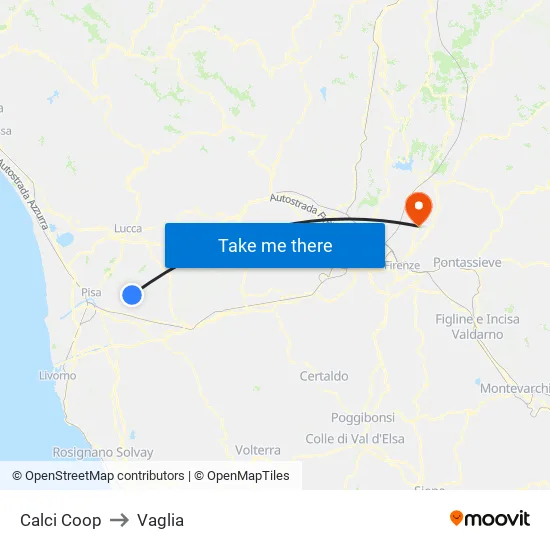 Calci Coop to Vaglia map